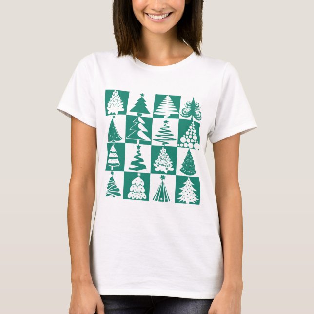 Camiseta Patrón de árbol de Navidad verde moderno (Anverso)