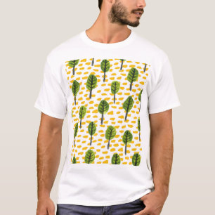 Camiseta Patrón de árbol negro verde Naive