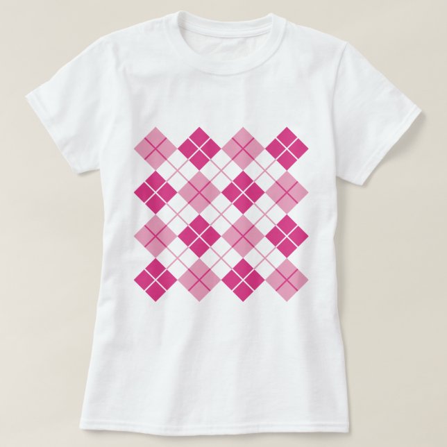 Camiseta Patrón de argyle rosado (Diseño del anverso)