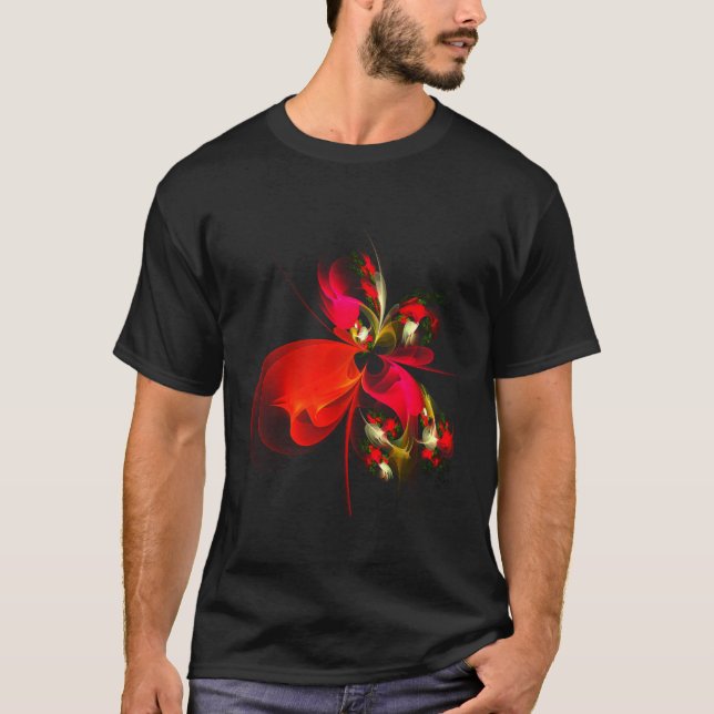 Camiseta Patrón de arte abstracto rojo verde floral moderno (Anverso)