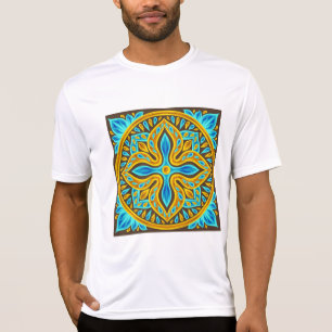 Camiseta Patrón de azulejo marroquí mediterráneo azul y dor