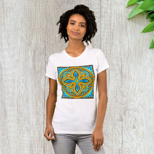 Camiseta Patrón de azulejo marroquí mediterráneo azul y dor