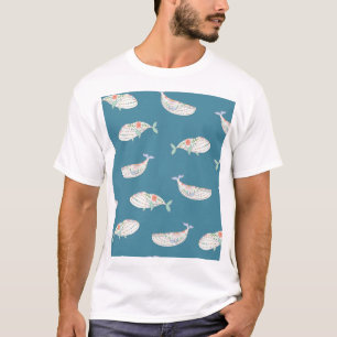 Camiseta Patrón de ballenas escandinavas, animales marinos