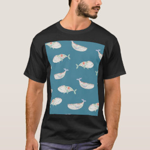 Camiseta Patrón de ballenas escandinavas, animales marinos