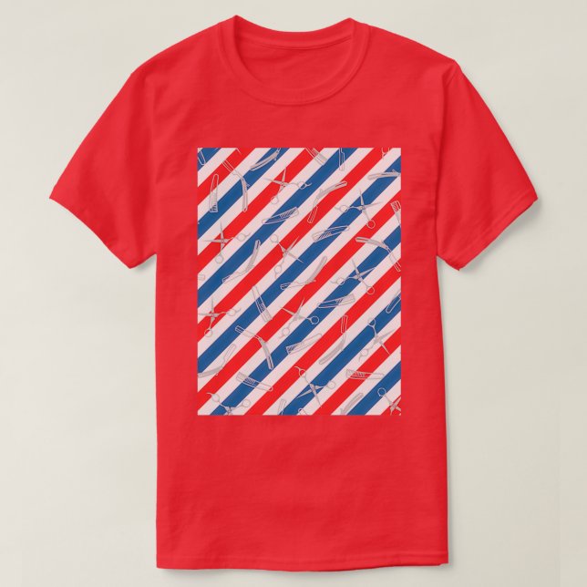 Camiseta patrón de barbería para amantes de blanco y rojo (Diseño del anverso)