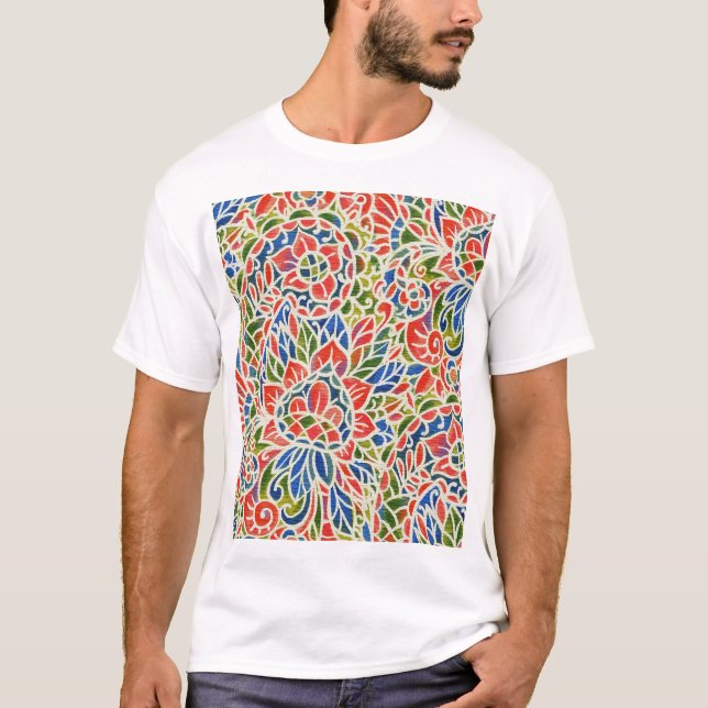 Camiseta Patrón de Batik de impresión de paisley multicolor (Anverso)