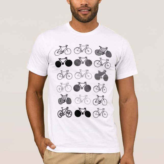 Camiseta patrón de bicicletas en blanco y negro (Anverso)