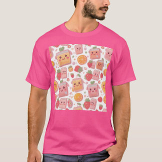 Camiseta Patrón de caja de jugo de Kawaii Fresas cortas Ora