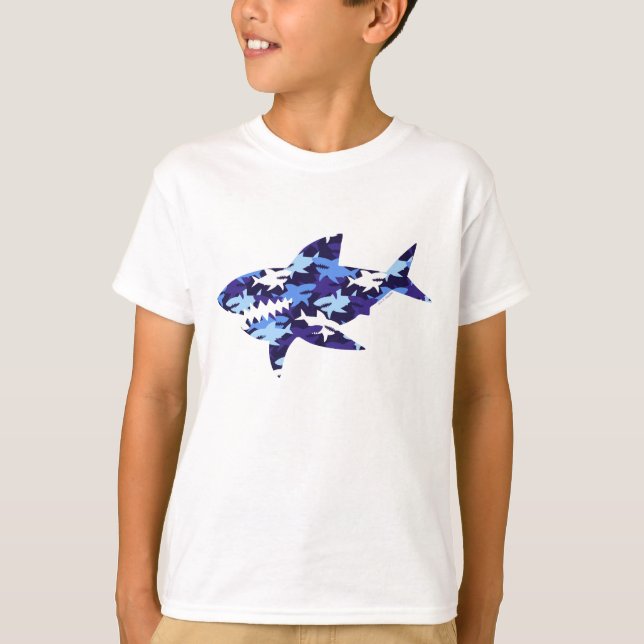 Camiseta Patrón de camuflaje de tiburones azules (Anverso)