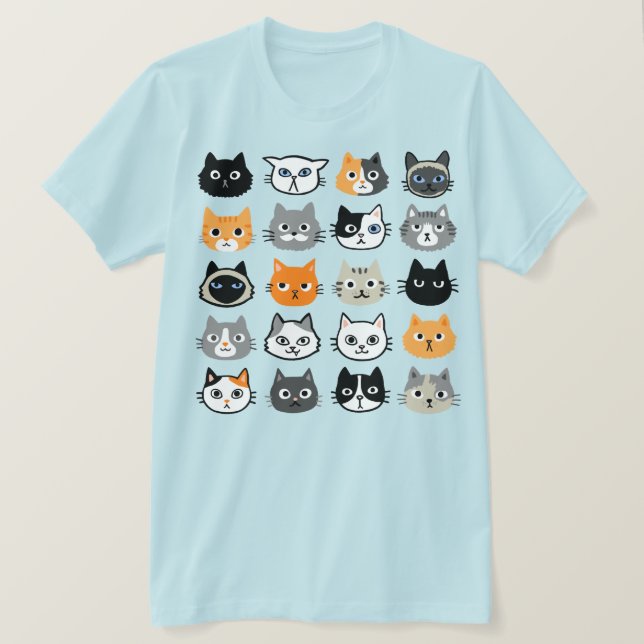 Camiseta Patrón de caras de gato | Guay Kitty Cat Lover (Anverso del diseño)