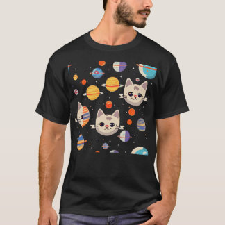 Camiseta Patrón De Caras De Gatos En Espacio
