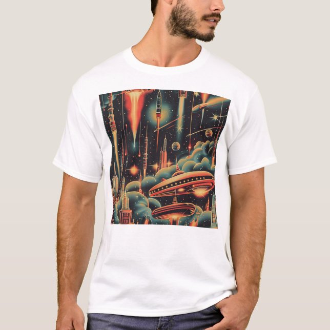 Camiseta Patrón de ciencia ficción de época en mosaico (Anverso)