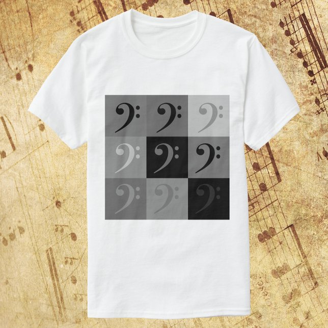 Camiseta Patrón de Clave de Fa en Negro y Gris (A shirt with a black and gray pattern of bass clef)