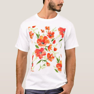 Camiseta Patrón de color de agua de adornos de Naranja suav