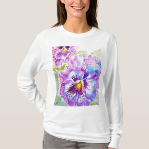 Camiseta Patrón de color de agua pardo en paneles azul mora