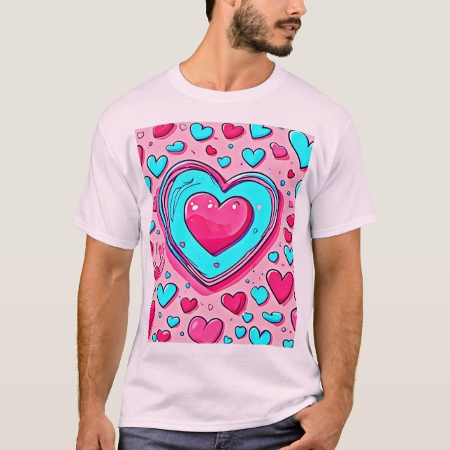 Camiseta Patrón de Corazón Azul Rosa (Anverso)