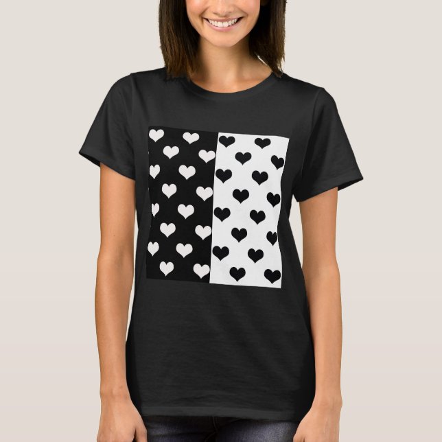 Camiseta Patrón de corazón de amor blanco negro (Anverso)