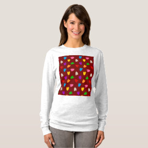 Camiseta Patrón de Corazones de Amor Colorido Rojo