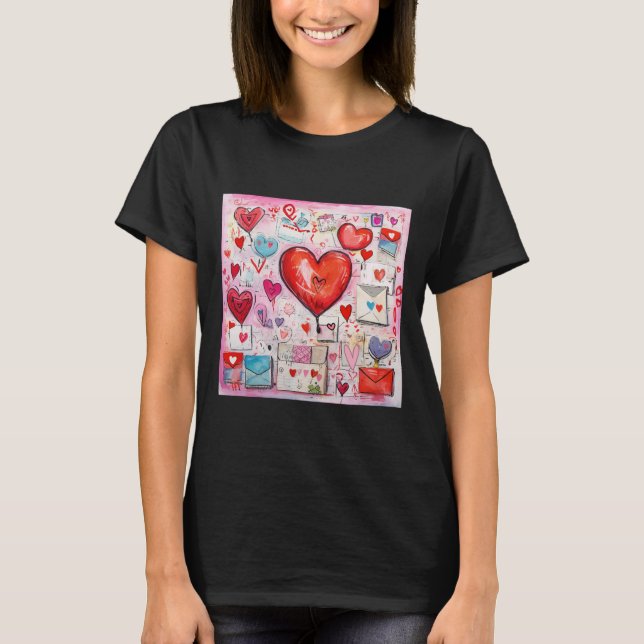 Camiseta Patrón de corazones y letras de amor caprichosos (Anverso)
