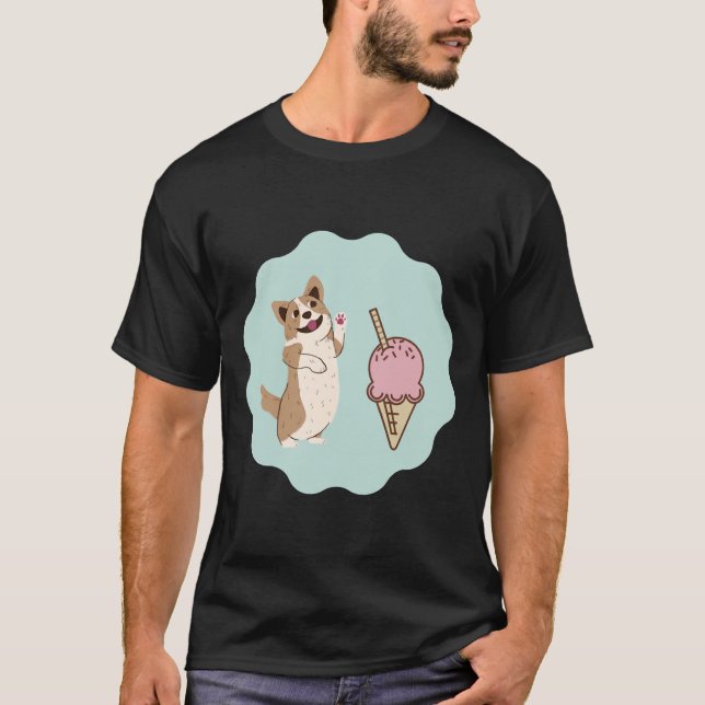 Camiseta Patrón De Corgi Cuto Con Helado (Anverso)