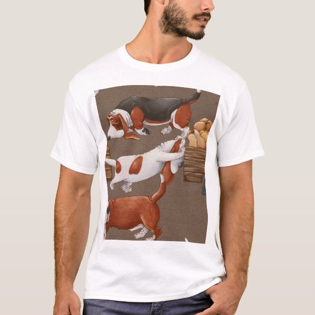 Camiseta Patrón de cosecha de calabaza de hongos basset (Anverso)