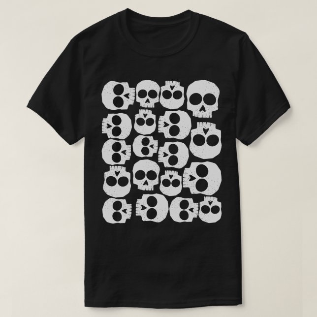 Camiseta Patrón de cráneos en blanco y negro (Diseño del anverso)
