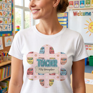 Camiseta Patrón de crayón de maestro colorido de la escuela