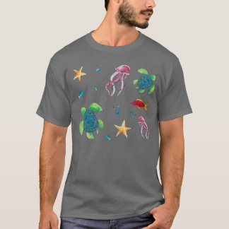 Camiseta Patrón de criaturas del mar de acuarela