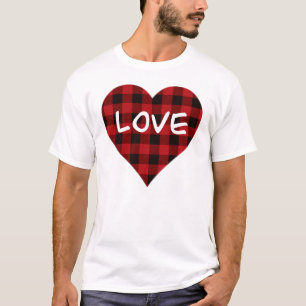 Camiseta Patrón de cuadros escoceses de búfalo rojo, corazó