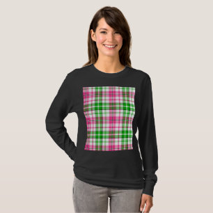 Camiseta Patrón de cuadros escoceses rosa y verde sobre bla