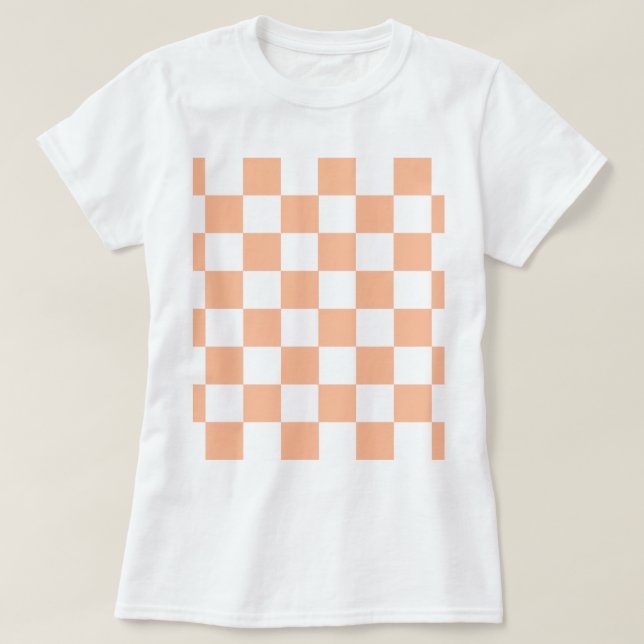 Camiseta Patrón de cuadros gingham de fuzz de melocotón (Diseño del anverso)