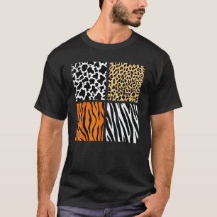 Camiseta Patrón de cuatro animales Vaca Tigre Leopardo Cebr