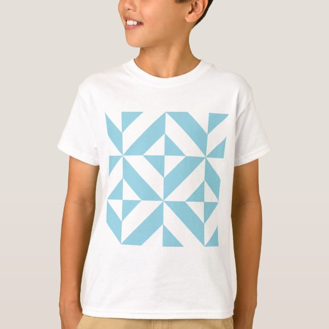 Camiseta Patrón de cubo de deco geométrico azul cielo (Anverso)