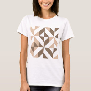 Camiseta Patrón de cubo geométrico beige marrón