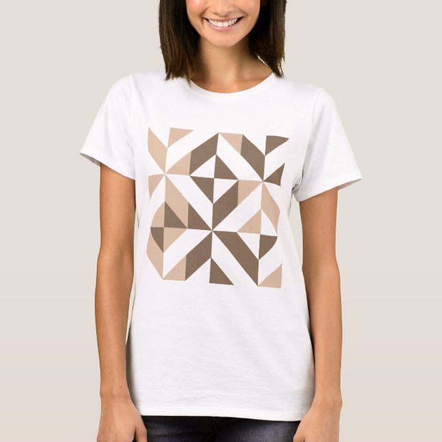 Camiseta Patrón de cubo geométrico beige marrón (Anverso)
