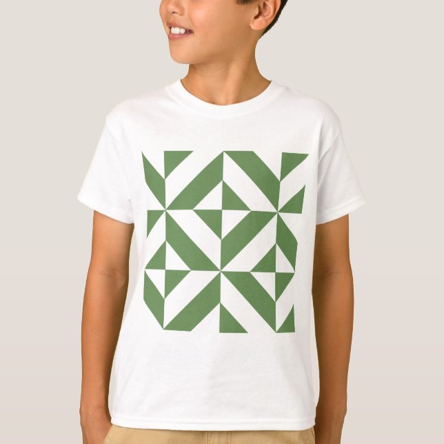 Camiseta Patrón de cubo geométrico oscuro de degradado verd (Anverso)