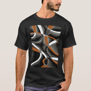Camiseta Patrón De Curva De Línea Gris Blanca Naranja En B
