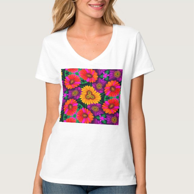 Camiseta Patrón de Daisy Bouquet colorido (Anverso)