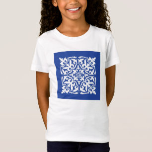 Camiseta Patrón de damasco de Ikat - azul cobalto y blanco