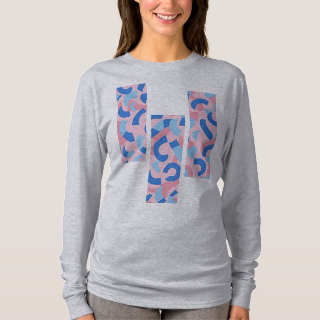 Camiseta Patrón de dibujo dividido rosa y azul (Anverso)