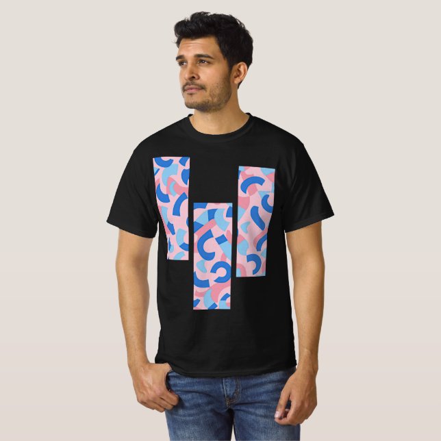 Camiseta Patrón de dibujo dividido rosa y azul (Anverso completo)