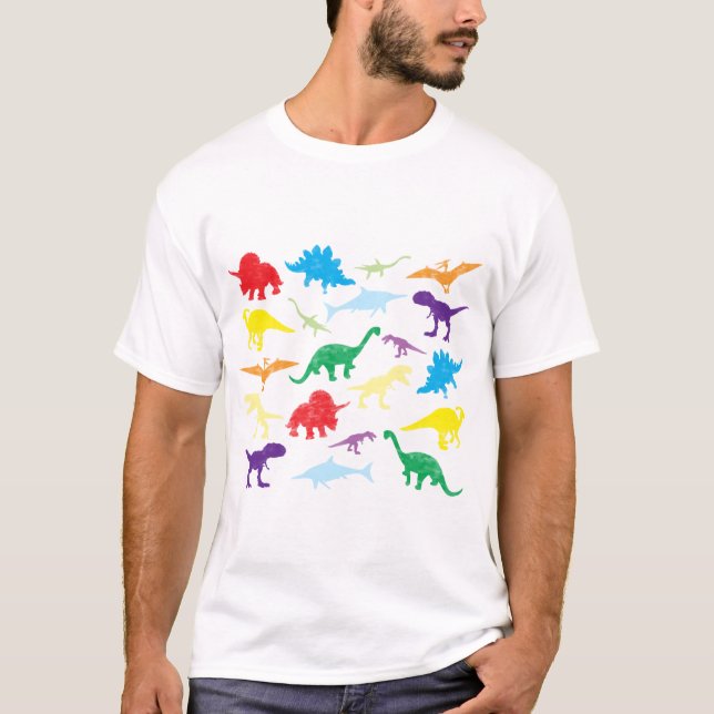 Camiseta Patrón de Dinosaurios Coloridos para Niños (Anverso)
