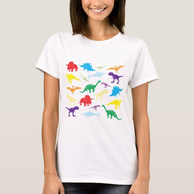 Camiseta Patrón de Dinosaurios Coloridos para Niños (Anverso)
