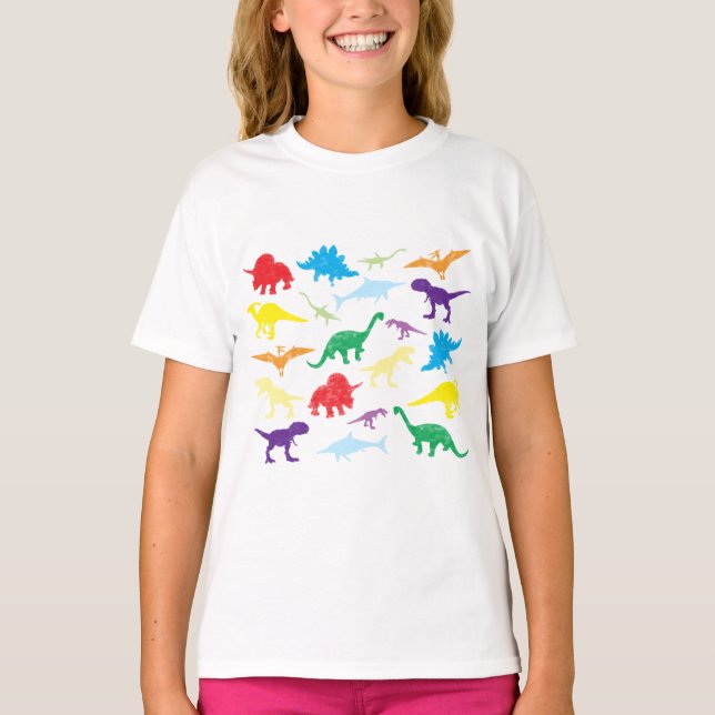 Camiseta Patrón de Dinosaurios Coloridos para Niños (Anverso)