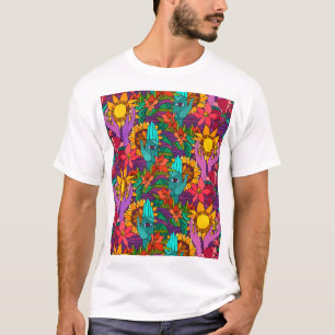 Camiseta Patrón de diversión con flores y manos