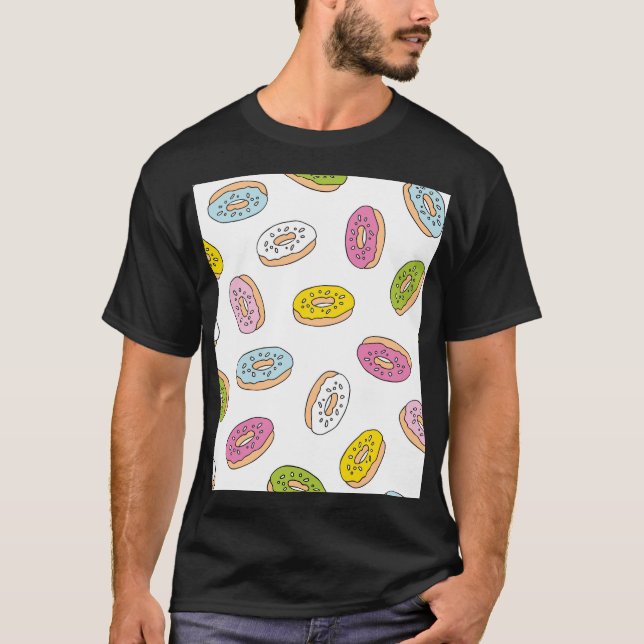 Camiseta Patrón de donuts Doodle, diseño sin fisuras. (Anverso)