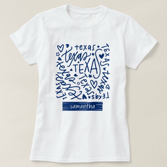 Camiseta Patrón de Doodle de Texas azul de bandera de estad (Diseño del anverso)