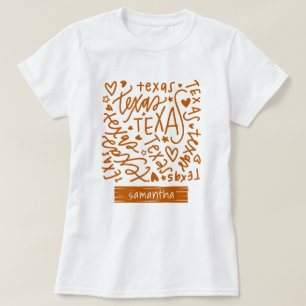 Camiseta Patrón de Doodle de Texas Naranja quemado de Longh