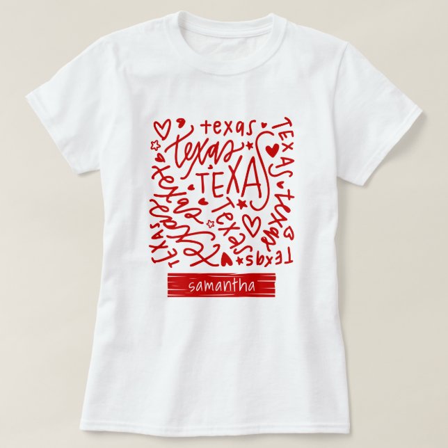 Camiseta Patrón de Doodle de Texas rojo (Diseño del anverso)