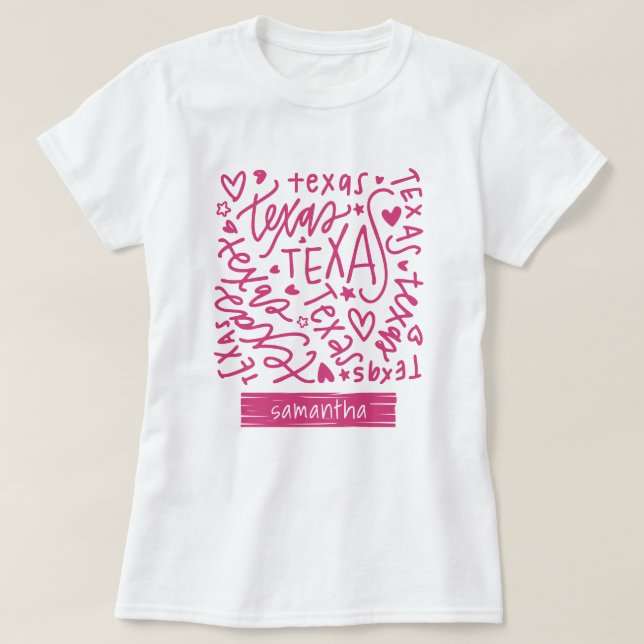 Camiseta Patrón de Doodle de Texas rosa (Diseño del anverso)
